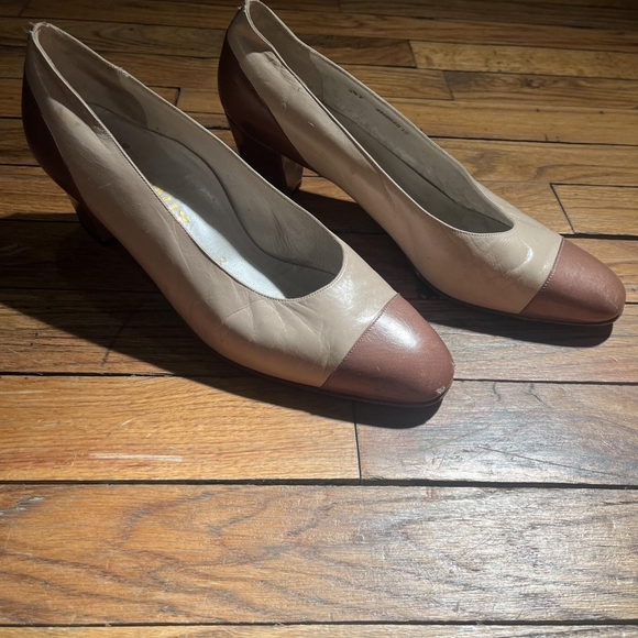 Bally Shoes - Bally Women's Tan and Brown Leather Color Block Heels